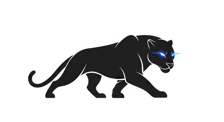 Naklejka premium A black panther illustration with glowing blue eyes poised in a stalking pose