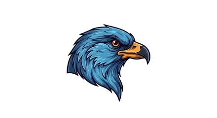 Fototapeta premium An illustration of a blue eagle head in profile with detailed feathers and a sharp yellow beak