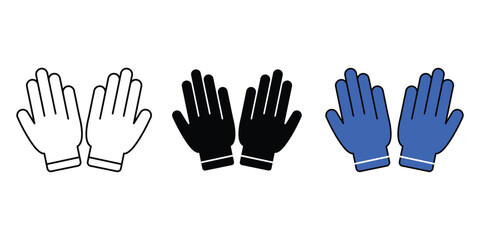 Protective glove icon set. Black  outline and color Protective Gloves Vector Illustration for Cleaning and Sanitation Services. Isolated on White Background.