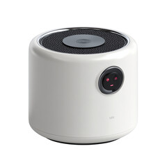 Fototapeta premium White Cylindrical Portable Bluetooth Speaker with Black Mesh Top and Red Indicator Lights audio sound isolated on a transparent background