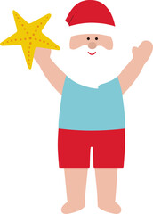 Beach Christmas santa flat vector illustration.
Cute summer santa claus cartoon.
Transparent background.