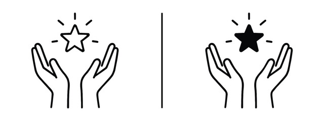 Fototapeta premium Embracing Aspirations: A symbolic illustration depicts two hands cradling a shining star, one in vibrant form, the other filled with deeper shadows.
