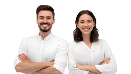 smiling male and female advertising agency staff, transparent background