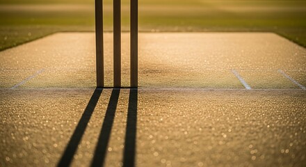 Cricket wickets pitch stumps bails ground sport game match competition play field equipment view closeup