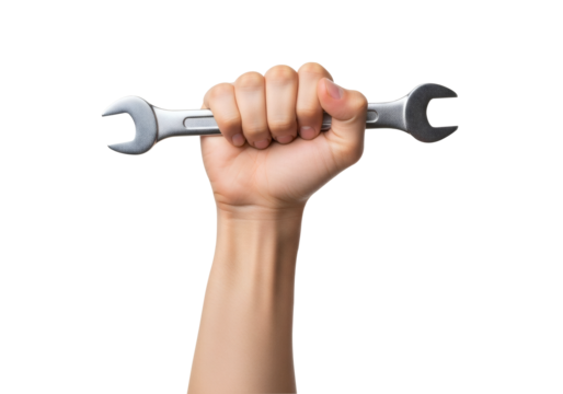 Hand Holding Wrench Tool Mechanic Repair Work Metal Spanner Grip Maintenance Equipment