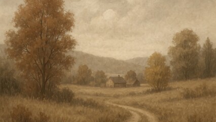Obraz premium Serene autumn landscape painting wallpaper