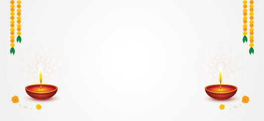 Diya background with marigold garland 