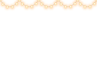 Warm glowing string lights or christmas fairy lights overlay with soft warm golden yellow white illumination for festive event celebration and home decoration on transparent background