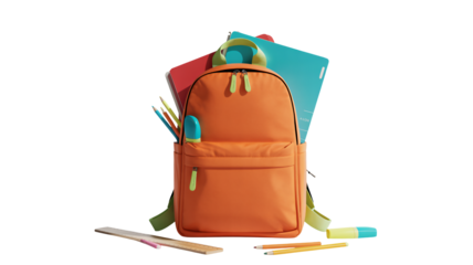 Vibrant school backpack ready for learning adventures filled with colorful pencils, notebooks, and supplies
