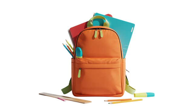 Vibrant school backpack ready for learning adventures filled with colorful pencils, notebooks, and supplies
