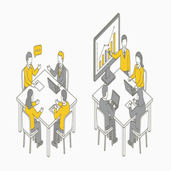 Business meeting with presentation and data analysis