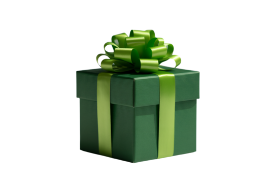 Elegant green gift box tied with a matching ribbon and bow, perfect for birthdays or Christmas presents, conveying joy and celebration, a thoughtful gesture