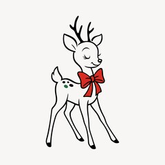 Fototapeta premium Festive deer with red bow.