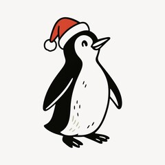 Obraz premium Festive penguin wearing Santa hat.