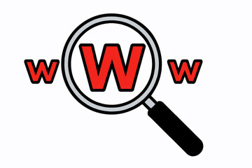 Illustration of magnifying glass with www text isolated on white background