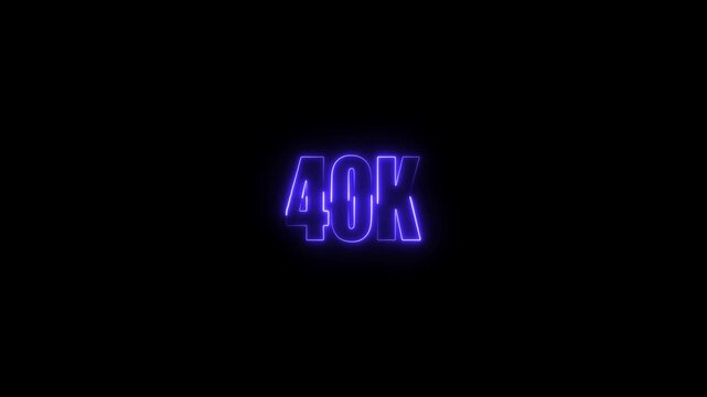 Glowing neon 40K text animation  on black background. Glowing neon line 40k Ultra HD icon isolated . Abstract glowing neon light 50K letter animation.4k video .