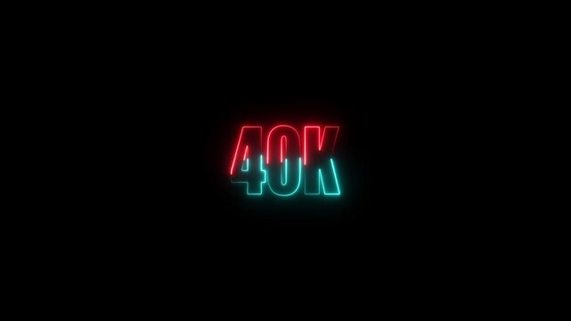 Glowing neon 40K text animation  on black background. Glowing neon line 40k Ultra HD icon isolated . Abstract glowing neon light 50K letter animation.4k video .