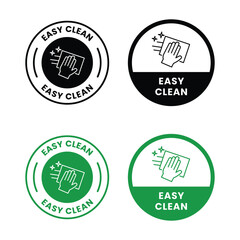 Easy clean icon set. Hand with napkin wiping a surface. Housekeeping symbol. Easy clean logo, label, badge, symbol, banner, circle, black, line, vector, isolated illustration. Cleaner service logo