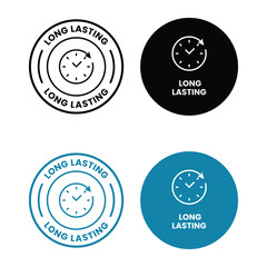 Long lasting icons set, logo, label, badge, sticker, symbol, emblem, stamp, black, line, flat vector, isolated illustration. Pharma or beauty label for product packaging design.