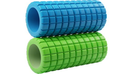 Feel good again: Blue and green foam rollers for muscle recovery and deep tissue massage, ideal for fitness, yoga, and rehabilitation therapy