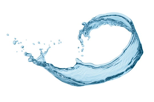 Dynamic water splash with droplets and swirling motion, a refreshing burst for your design, perfect for beverage ads, spa promotions, or summer themes