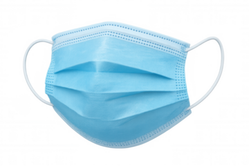 Blue surgical mask for respiratory protection, preventing infection spread during disease outbreaks. Isolated on transparent background