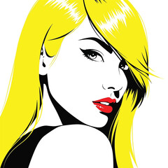 Vibrant pop art portrait of a woman with bright yellow hair