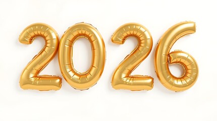 Golden 2026 balloon numbers isolated on white background for new years eve