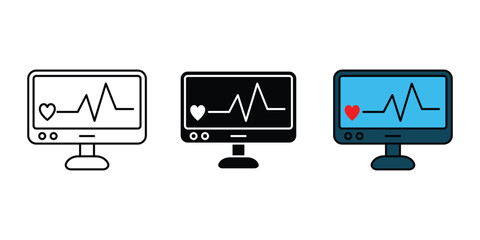 ECG machine vector icon set. heart rate electrocardiogram screen machine symbol. EKG monitor icon pack. Clipart Vector design.