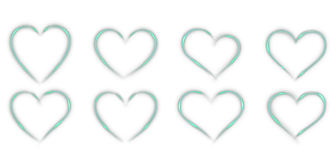 Glowing green heart frame with neon light sparkle and smooth glow. Romantic luminous design isolated on transparent background for holiday cards and banners.