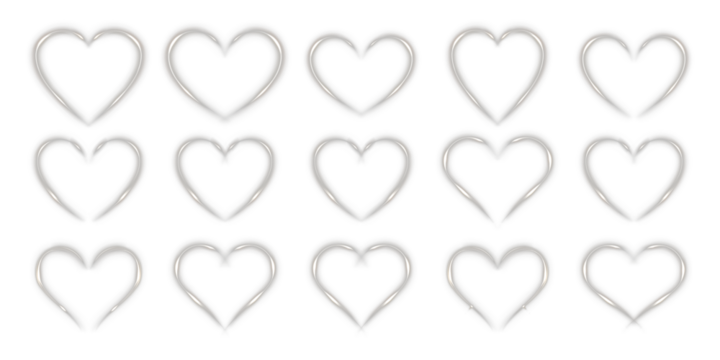 White glowing heart frame with radiant light effect and sparkle. Elegant luminous outline for Valentine’s Day or love-themed digital designs.