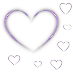 Neon purple love heart with glowing light and motion trail effect. Bright romantic design for Valentine&rsquo;s Day, cards, and digital art illustrations.