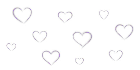 Glowing neon heart in purple hue with sparkling light beam. Abstract love icon with luminous effect for romantic, festive, or wedding-themed designs.