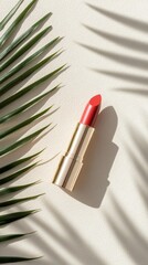 Red Lipstick with Palm Leaf Shadow