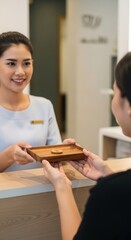 Obraz premium Modern thai hospitality engaging reception desk interactions