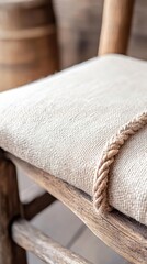 Rustic Chair with Linen Cushion and Rope