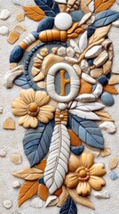 Decorative Floral and Feather Stone Relief