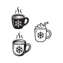 Obraz premium Cozy winter drinks snowflake themed hot chocolate coffee tea mugs set