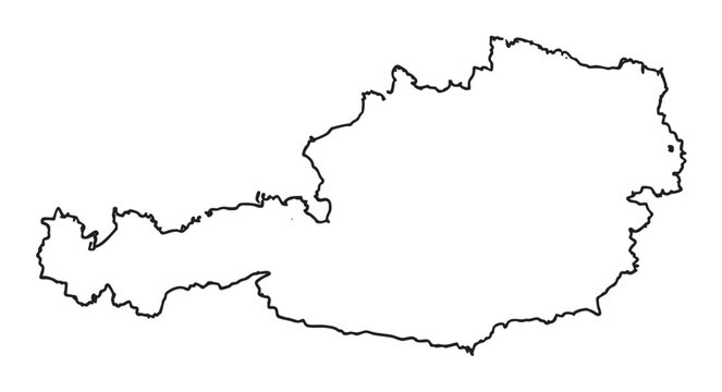Black outline illustration of austria's geographical map showing its distinct borders.