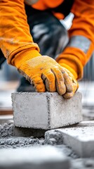 Construction Worker Laying Concrete Block