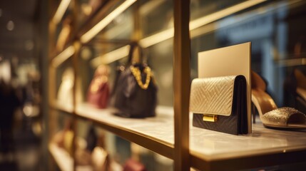 Luxurious handbags displayed on a shelf in a store, showcasing elegance and style