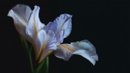 Obraz premium Close-up of a single flower, specifically a iris. the flower is in full bloom, with its petals spread out in a fan-like shape.