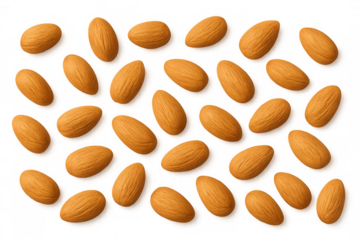 Scattered almonds creating a pattern, nutritional food for healthy eating, transparent background