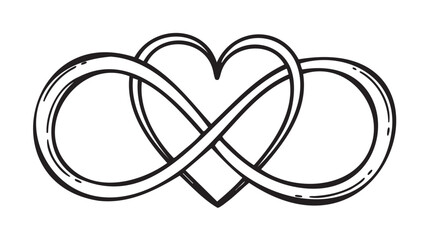 Black outline of an infinity symbol intertwined with a heart shape, symbolizing eternal love.
