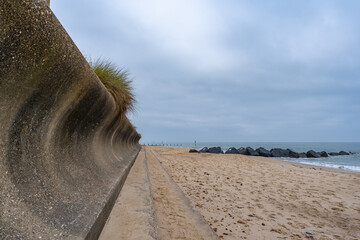 Winterton beach and sea wall on the Norfolk Coast