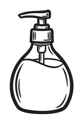 Obraz premium Black outline drawing of a round liquid soap dispenser with a pump on top, suitable for bathroom and kitchen use.