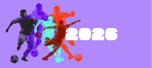 Halftone grunge soccer player 2026 design for sports design and poster art
