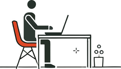 Person at desk with laptop and red chair computer working