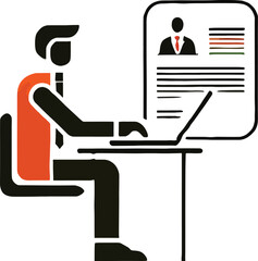 Fototapeta premium Person at desk typing on laptop near resume computer