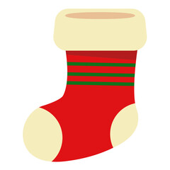 Christmas Socks. Winter Stocking with Holiday, Xmas Element. Red Santa Stocking. Vector Illustration